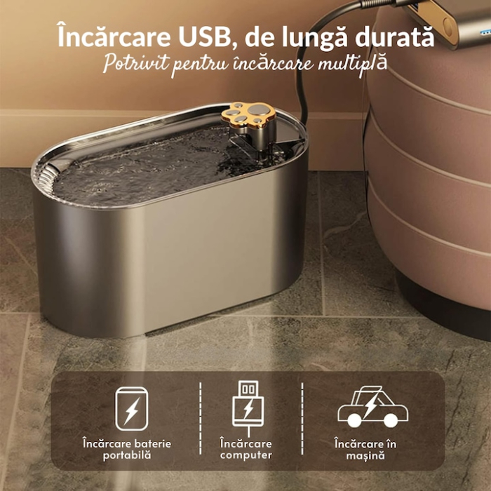 Dispenser automat de apa VarioShop®, tip fantana, pentru pisici si caini, ultra-silentios, curatare rapida, 3 L, autonomie pana la 8 zile, 25 x 13 x 13 cm, Gri inchis [3]
