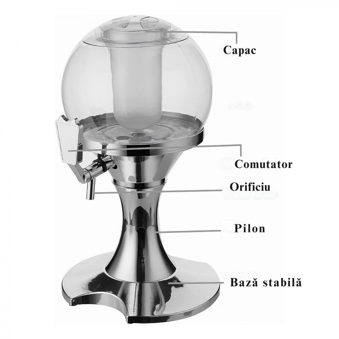 Dispenser de bauturi VarioShop® cu recipient pentru gheata, pentru bauturi alcoolice sau sucuri, in forma de glob, 41 x 24 cm, 3.5 L [16]