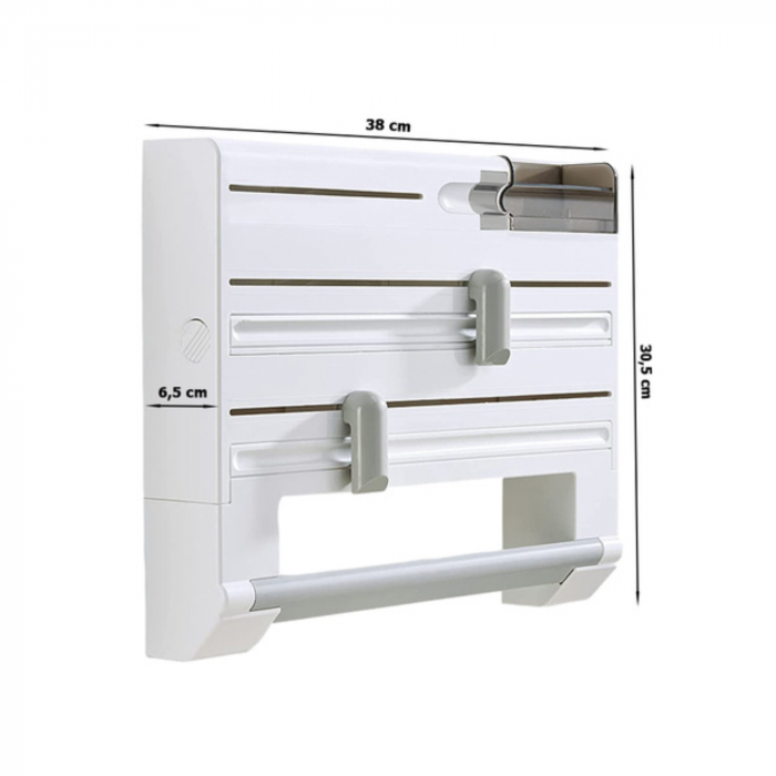 Dispenser de bucatarie 5 in 1 VarioShop® pentru prosoape de hartie si folie alimentara, fixare pe perete, Alb [6]