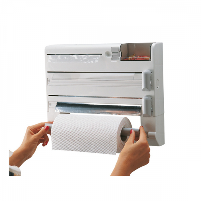 Dispenser de bucatarie 5 in 1 VarioShop® pentru prosoape de hartie si folie alimentara, fixare pe perete, Alb [10]