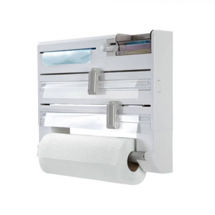 Dispenser de bucatarie 5 in 1 VarioShop® pentru prosoape de hartie si folie alimentara, fixare pe perete, Alb [7]