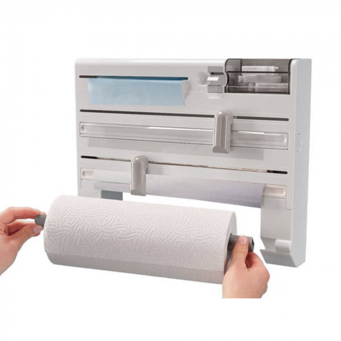 Dispenser de bucatarie 5 in 1 VarioShop® pentru prosoape de hartie si folie alimentara, fixare pe perete, Alb [9]
