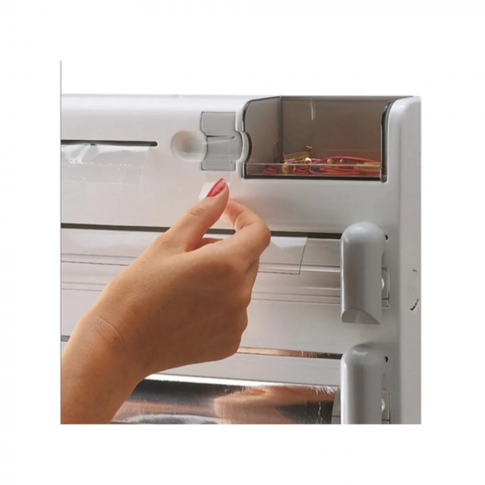 Dispenser de bucatarie 5 in 1 VarioShop® pentru prosoape de hartie si folie alimentara, fixare pe perete, Alb [2]