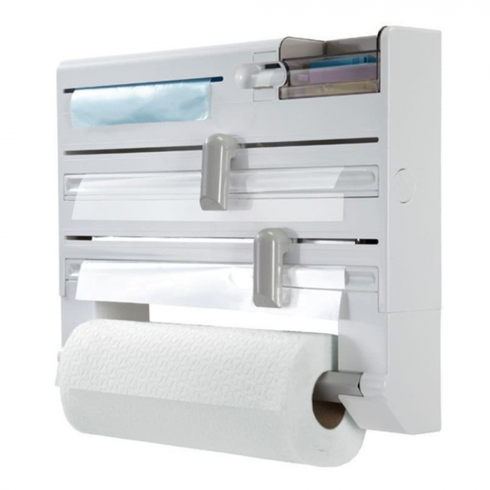 Dispenser de bucatarie 5 in 1 VarioShop® pentru prosoape de hartie si folie alimentara, fixare pe perete, Alb [8]