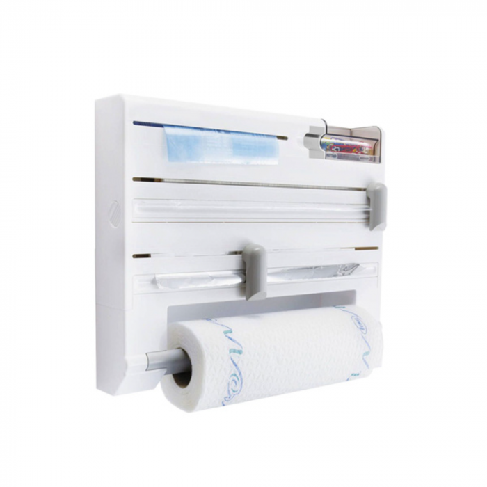 Dispenser de bucatarie 5 in 1 VarioShop® pentru prosoape de hartie si folie alimentara, fixare pe perete, Alb [4]