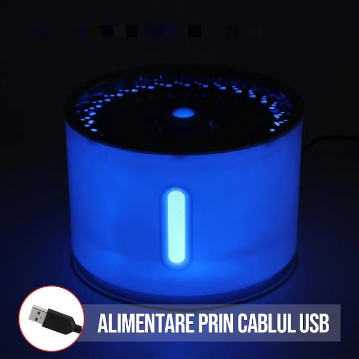 Dispenser/Fantana automata pentru animale de companie VarioShop®, Cu purificare si filtrare prin carbune activ, 3 trepte de reglare debit, Iluminare LED, Adaptor USB priza, Capacitate 2.4 l, Alb [10]