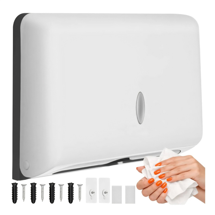 Dispenser hartie VarioShop®, pentru prosoape pliate, montare pe perete, fereastra de vizualizare, kit montaj si elemente autoadezive incluse, alb [5]