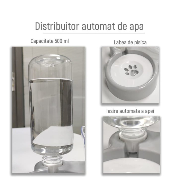 Dozator automat de apa si bol dublu pentru hranirea animalelor VarioShop®, boluri inclinate la 15 grade, rezervor de 0.5l, design compact si usor de curatat, 38 x 13.5 x 19 cm, Alb [8]