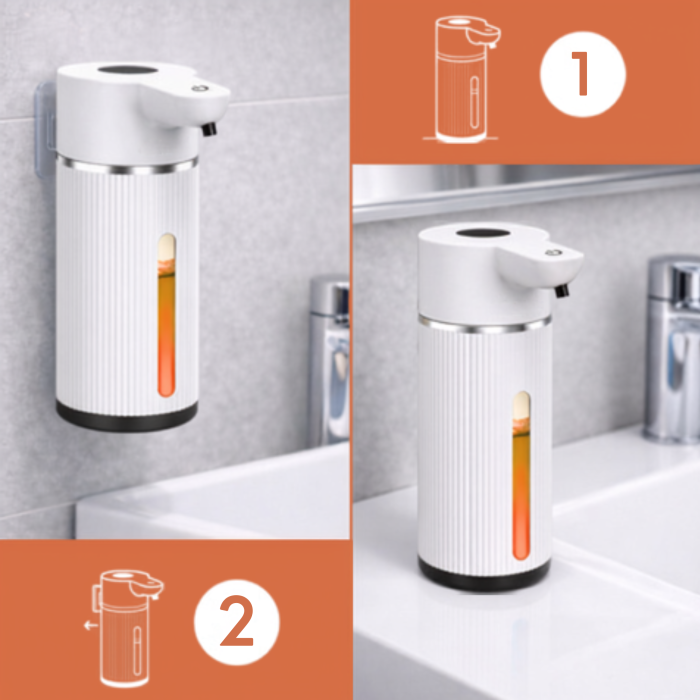 Dozator automat de sapun VarioShop®, 420 ml, senzor infrarosu fara atingere, afisaj LED, 4 niveluri dozare, acumulator 1200 mAh, incarcare USB-C, IPX5, alb [10]