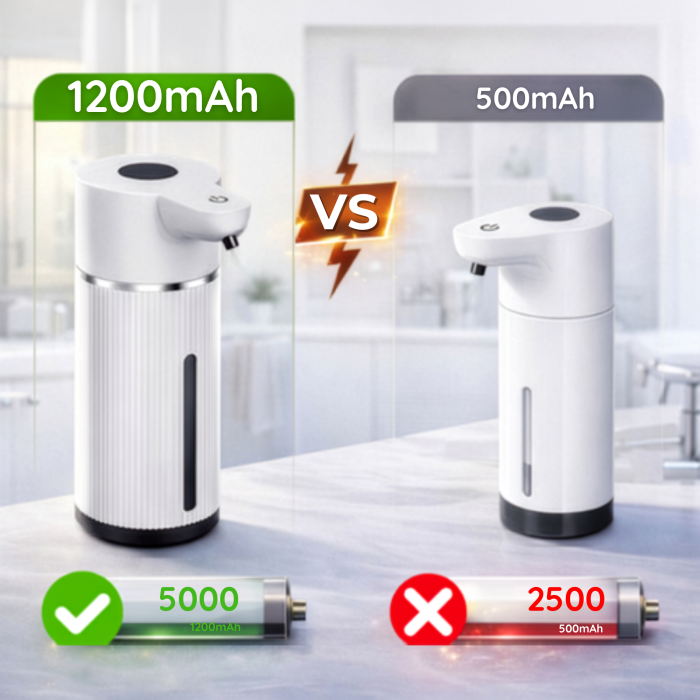 Dozator automat de sapun VarioShop®, 420 ml, senzor infrarosu fara atingere, afisaj LED, 4 niveluri dozare, acumulator 1200 mAh, incarcare USB-C, IPX5, alb [8]