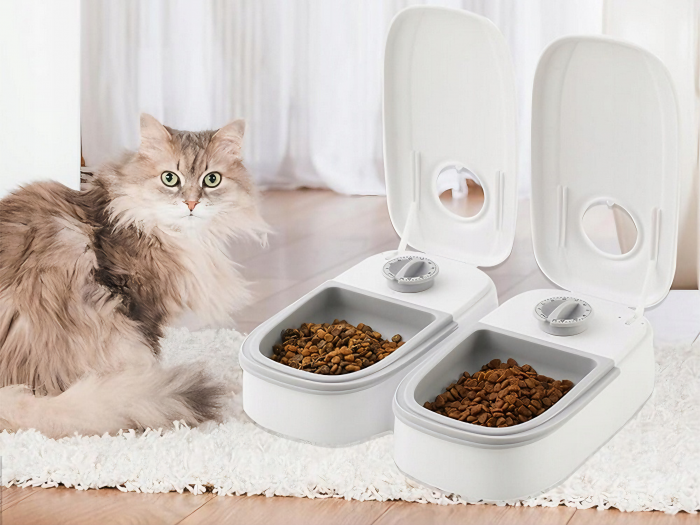 Dozator inteligent VarioShop® pentru animale de companie cu 2 camere din ABS, pentru hrana umeda sau uscata, temporizator de la 1 ora la 48 de ore, 28.5x24x7.5cm, Gri [17]