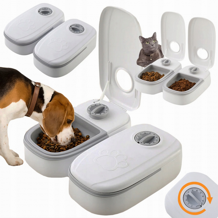 Dozator inteligent VarioShop® pentru animale de companie cu 2 camere din ABS, pentru hrana umeda sau uscata, temporizator de la 1 ora la 48 de ore, 28.5x24x7.5cm, Gri [22]