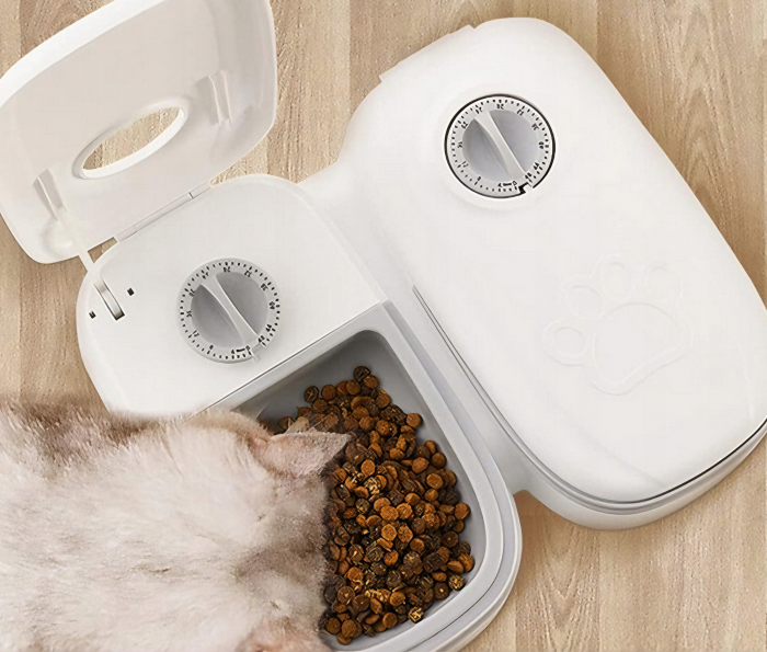 Dozator inteligent VarioShop® pentru animale de companie cu 2 camere din ABS, pentru hrana umeda sau uscata, temporizator de la 1 ora la 48 de ore, 28.5x24x7.5cm, Gri [15]