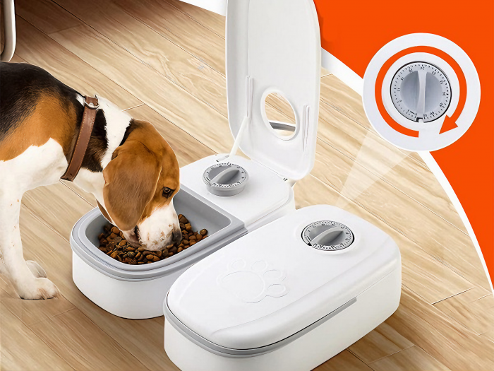 Dozator inteligent VarioShop® pentru animale de companie cu 2 camere din ABS, pentru hrana umeda sau uscata, temporizator de la 1 ora la 48 de ore, 28.5x24x7.5cm, Gri [35]