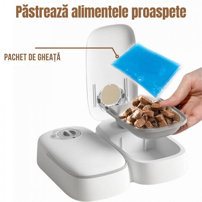 Dozator inteligent VarioShop® pentru animale de companie cu 2 camere din ABS, pentru hrana umeda sau uscata, temporizator de la 1 ora la 48 de ore, 28.5x24x7.5cm, Gri [8]