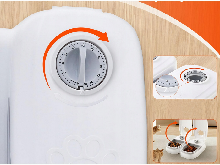 Dozator inteligent VarioShop® pentru animale de companie cu 2 camere din ABS, pentru hrana umeda sau uscata, temporizator de la 1 ora la 48 de ore, 28.5x24x7.5cm, Gri [16]