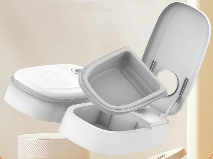 Dozator inteligent VarioShop® pentru animale de companie cu 2 camere din ABS, pentru hrana umeda sau uscata, temporizator de la 1 ora la 48 de ore, 28.5x24x7.5cm, Gri [42]