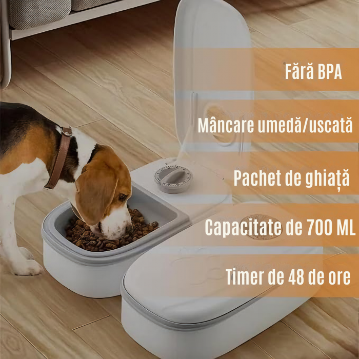 Dozator inteligent VarioShop® pentru animale de companie cu 2 camere din ABS, pentru hrana umeda sau uscata, temporizator de la 1 ora la 48 de ore, 28.5x24x7.5cm, Gri [4]