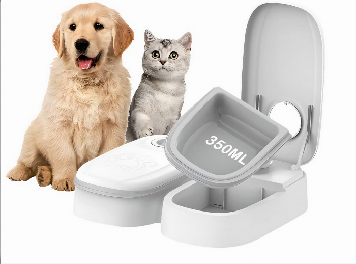 Dozator inteligent VarioShop® pentru animale de companie cu 2 camere din ABS, pentru hrana umeda sau uscata, temporizator de la 1 ora la 48 de ore, 28.5x24x7.5cm, Gri [21]