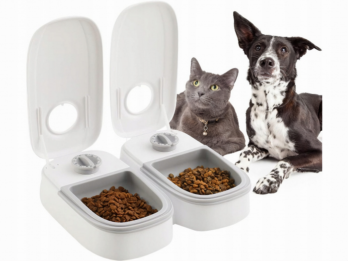 Dozator inteligent VarioShop® pentru animale de companie cu 2 camere din ABS, pentru hrana umeda sau uscata, temporizator de la 1 ora la 48 de ore, 28.5x24x7.5cm, Gri [19]