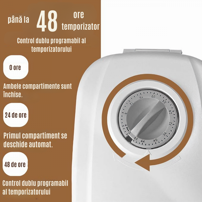 Dozator inteligent VarioShop® pentru animale de companie cu 2 camere din ABS, pentru hrana umeda sau uscata, temporizator de la 1 ora la 48 de ore, 28.5x24x7.5cm, Gri [6]