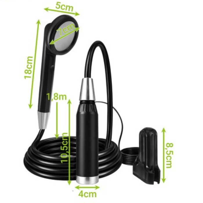 Dus portabil camping VarioShop 2200mAh wireless USB, pompa electrica submersibila, debit 3.5-4L/min, furtun 1.8m, impermeabil IPX8/IPX4, dus exterior pentru camping si rulote [3]