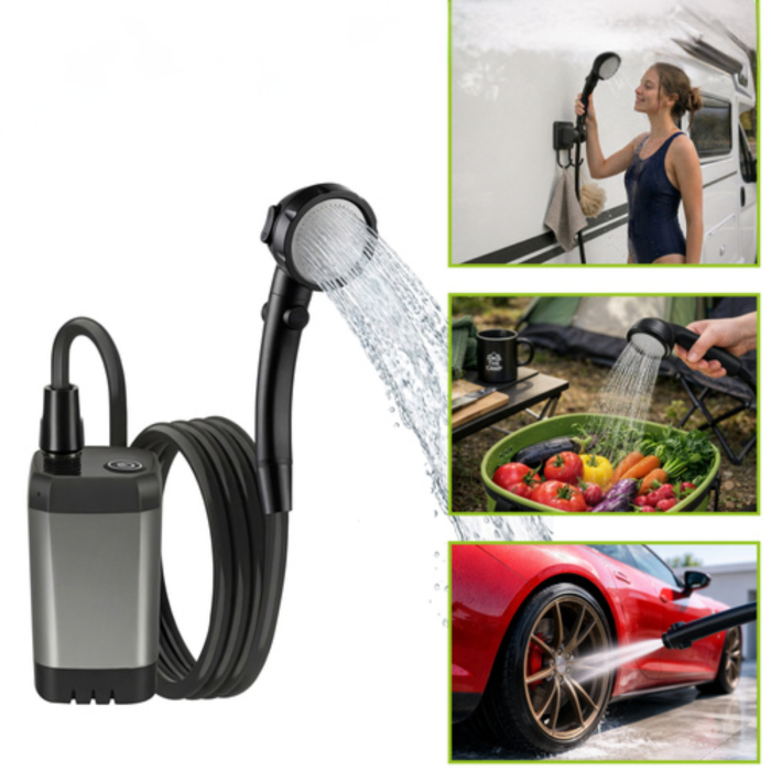 Dus portabil de camping VarioShop®, reincarcabil USB 6000mAh, pompa apa cu baterie, furtun 2m, afisaj LCD, utilizare outdoor camping si drumetii [5]