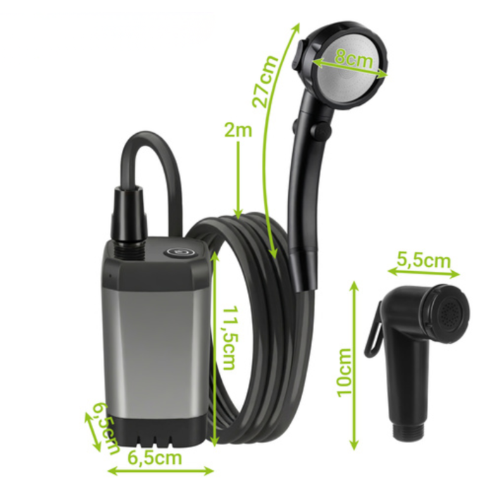 Dus portabil de camping VarioShop®, reincarcabil USB 6000mAh, pompa apa cu baterie, furtun 2m, afisaj LCD, utilizare outdoor camping si drumetii [13]