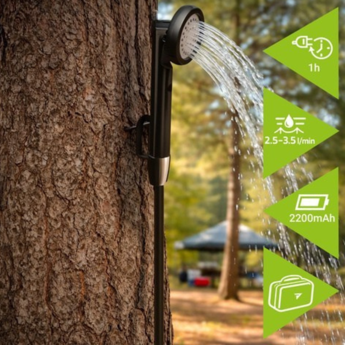 Dus portabil de camping VarioShop®, reincarcabil USB 6000mAh, pompa apa cu baterie, furtun 2m, afisaj LCD, utilizare outdoor camping si drumetii [3]