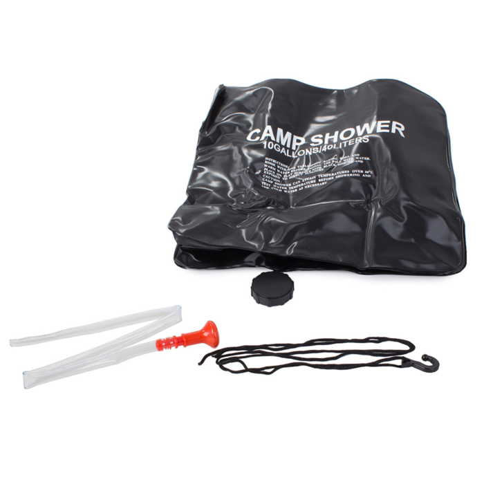 Dus solar portabil 40l VarioShop®, pentru camping gradina si plaja cu furtun si agatatoare, incalzire naturala a apei si design compact, Negru [10]