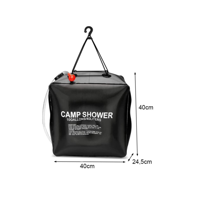 Dus solar portabil 40l VarioShop®, pentru camping gradina si plaja cu furtun si agatatoare, incalzire naturala a apei si design compact, Negru [14]