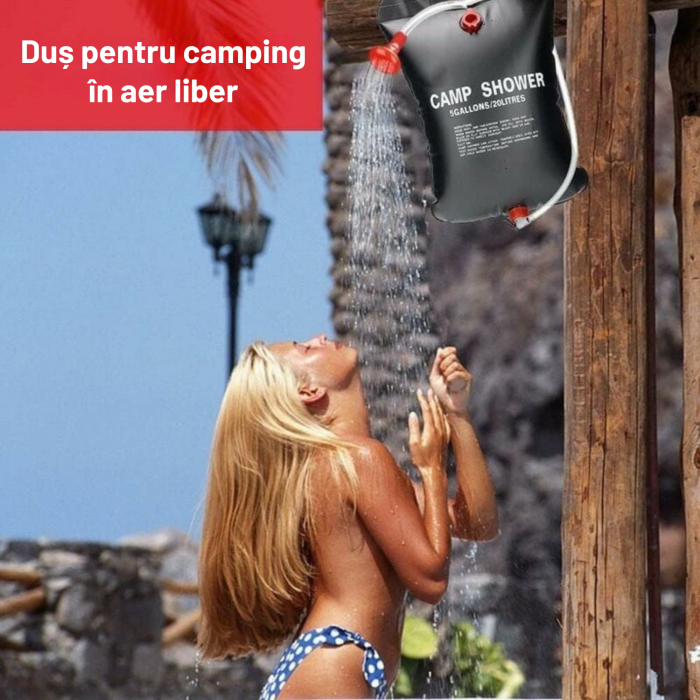 Dus solar portabil cu capacitate de 20l VarioShop®, incalzire solara eficienta si furtun flexibil, ideal pentru camping, excursii si activitati in aer liber, Negru [3]