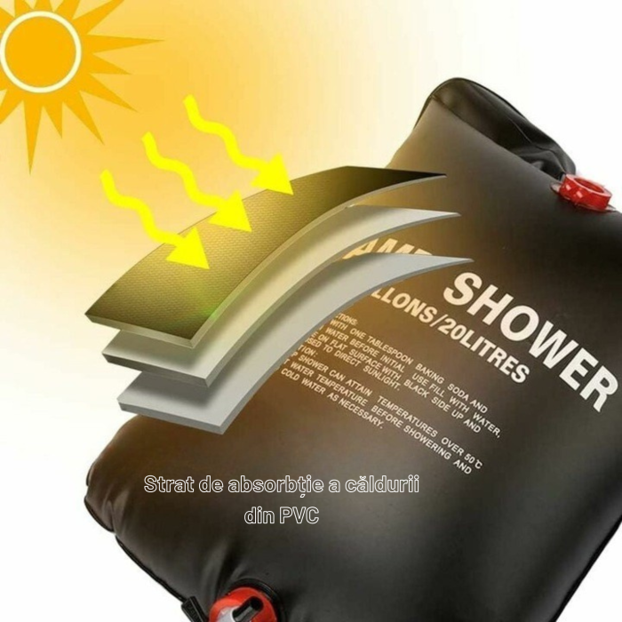 Dus solar portabil cu capacitate de 20l VarioShop®, incalzire solara eficienta si furtun flexibil, ideal pentru camping, excursii si activitati in aer liber, Negru [7]