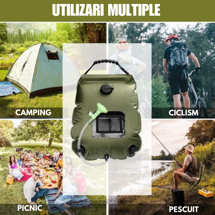 Dus solar portabil VarioShop®, pentru camping si excursii, cu afisaj temperatura apa 20l, solutia ideala pentru igiena si confort in natura, usor de utilizat si transportat, Kaki [5]