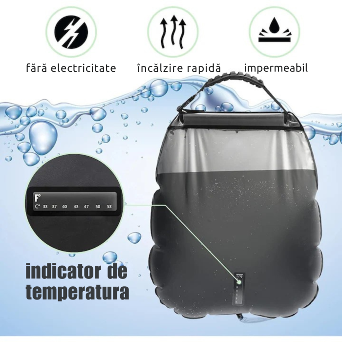 Dus solar portabil VarioShop®, pentru camping si excursii, cu afisaj temperatura apa 20l, solutia ideala pentru igiena si confort in natura, usor de utilizat si transportat, Kaki [6]