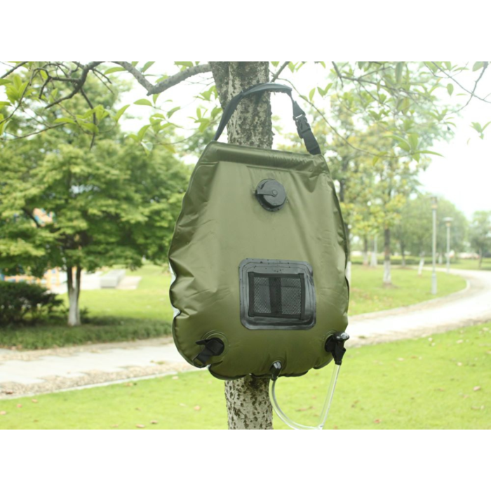 Dus solar portabil VarioShop®, pentru camping si excursii, cu afisaj temperatura apa 20l, solutia ideala pentru igiena si confort in natura, usor de utilizat si transportat, Kaki [9]