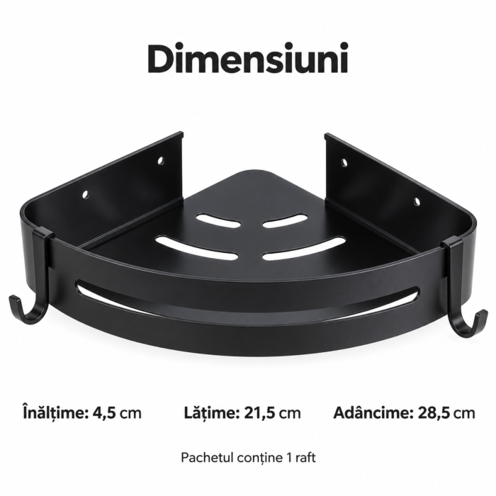 Raft de colt pentru baie VarioShop®, montare pe perete fara gaurire, adeziv inclus, 21,5 x 28,5 x 4,5 cm, otel inoxidabil, negru [4]