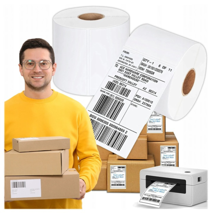 Etichete termice autoadezive VarioShop®, 100 x 150 mm, perfor de rupere, pentru AWB,  curierat, depozit si e-commerce, 500 etichete/rola, alb [6]