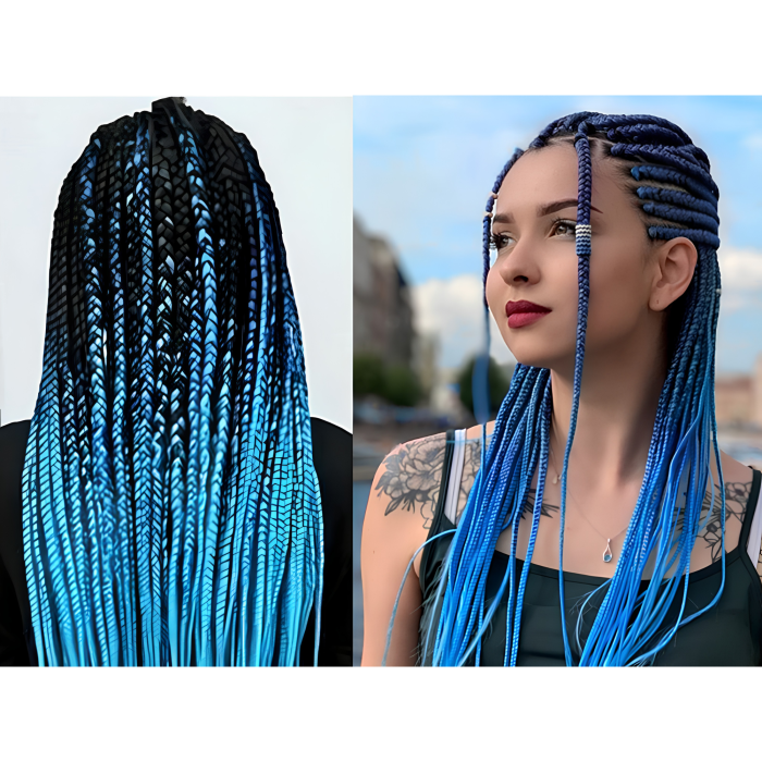 Extensii par sintetic pentru impletituri VarioShop®, fibra sintetica, rezistenta la temperaturi ridicate, 60 cm, albastru ombre [5]