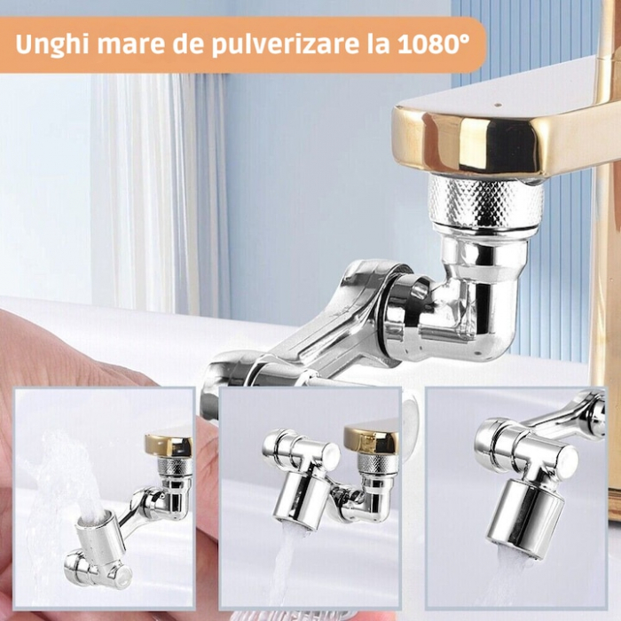 Extensie rotativa pentru robinet VarioShop®, prelungitor pentru baterie chiuveta, pivotant in orice directie, economizor apa, metal, Argintiu [7]