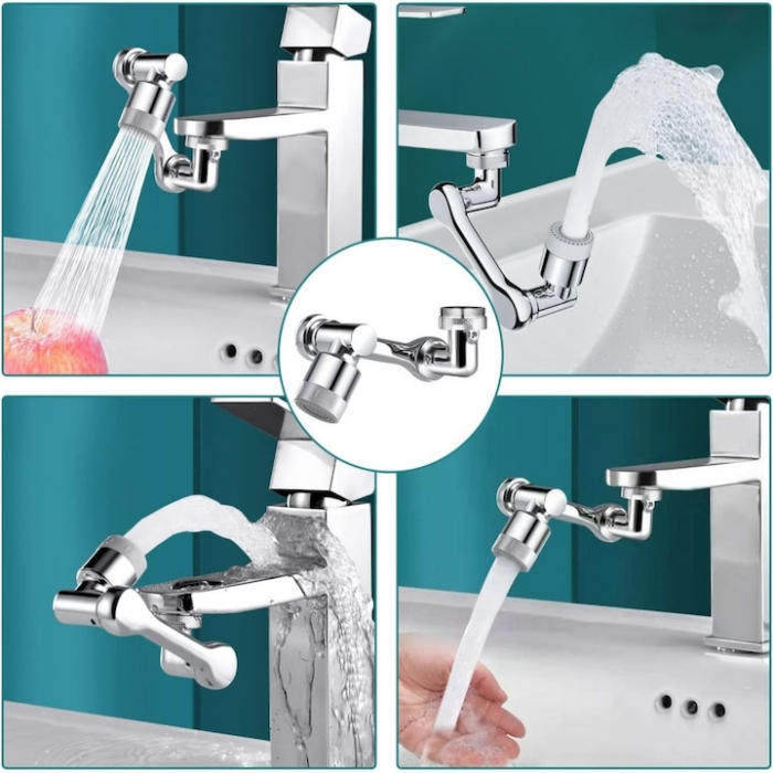 Extensie rotativa pentru robinet VarioShop®, prelungitor pentru baterie chiuveta, pivotant in orice directie, economizor apa, metal, Argintiu [8]