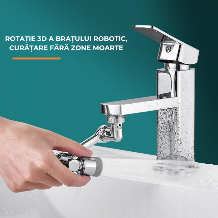 Extensie rotativa pentru robinet VarioShop®, prelungitor pentru baterie chiuveta, pivotant in orice directie, economizor apa, metal, Argintiu [3]