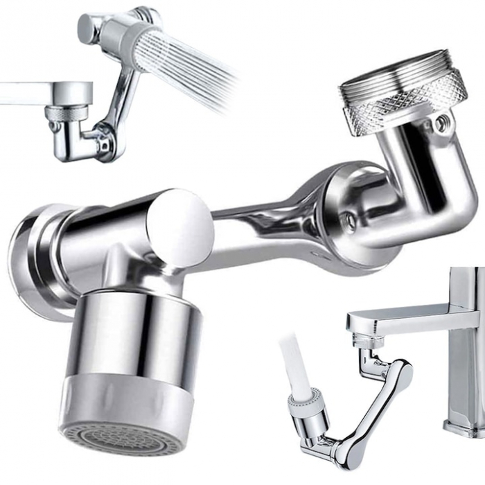 Extensie rotativa pentru robinet VarioShop®, prelungitor pentru baterie chiuveta, pivotant in orice directie, economizor apa, metal, Argintiu [16]