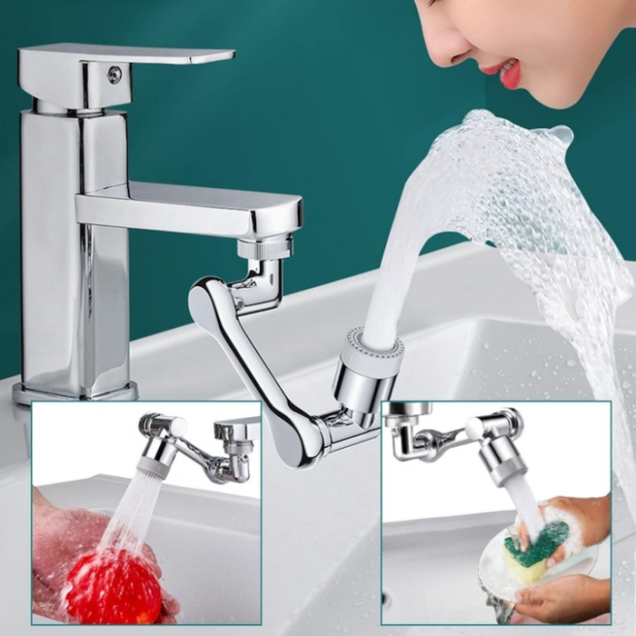 Extensie rotativa pentru robinet VarioShop®, prelungitor pentru baterie chiuveta, pivotant in orice directie, economizor apa, metal, Argintiu [10]