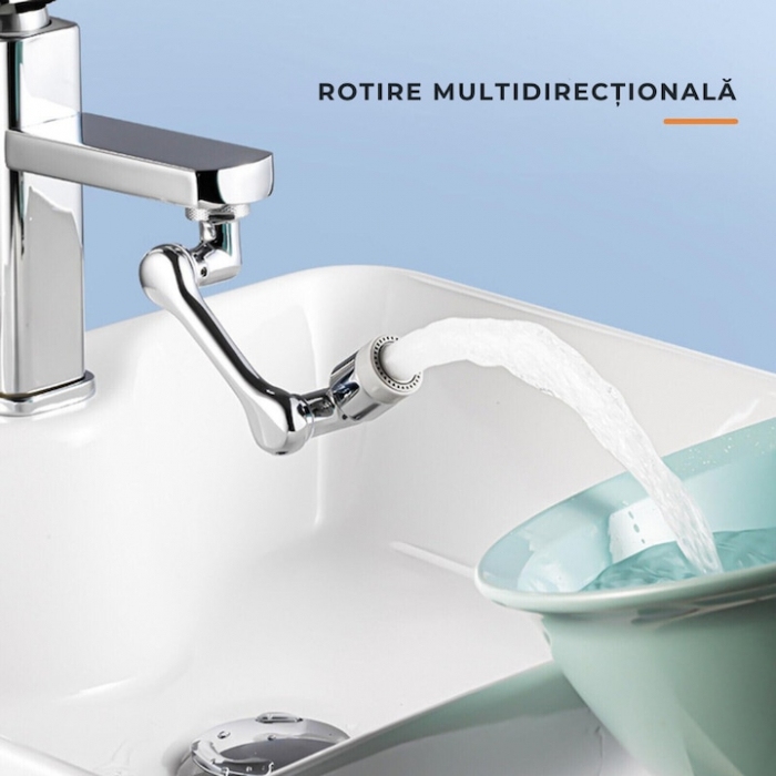 Extensie rotativa pentru robinet VarioShop®, prelungitor pentru baterie chiuveta, pivotant in orice directie, economizor apa, metal, Argintiu [4]
