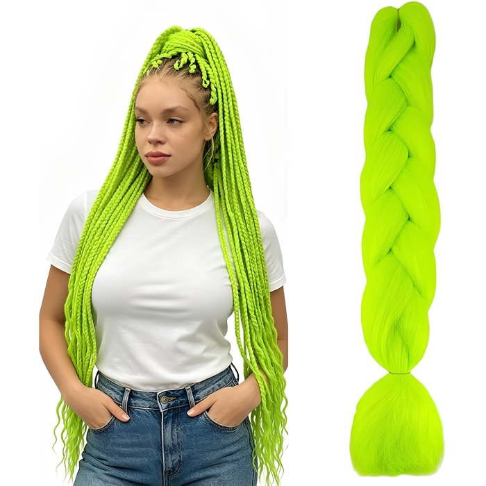 Extensii par sintetic pentru impletituri VarioShop®, fibra rezistenta la temperaturi ridicate si UV, 60 cm, verde neon [3]
