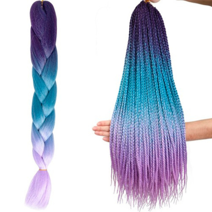 Extensii par sintetic pentru impletituri VarioShop®, ombre albastru mov, 60 cm [4]