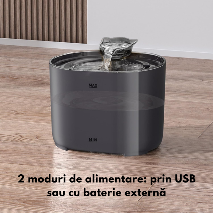 Fântână automată apă pentru pisici și câini mici 2,2L cu filtru HEPA, pompă silențioasă <35 dB, USB 5V, vas transparent – hidratare sănătoasă pentru animale de companie [12]