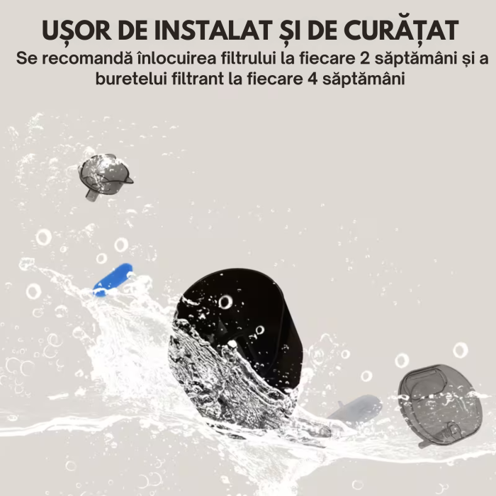 Fântână automată apă pentru pisici și câini mici 2,2L cu filtru HEPA, pompă silențioasă <35 dB, USB 5V, vas transparent – hidratare sănătoasă pentru animale de companie [9]