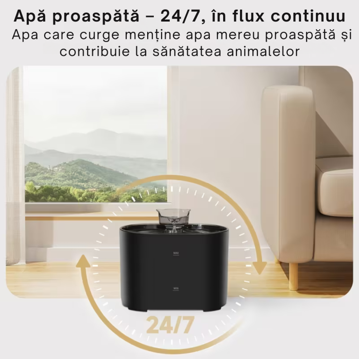 Fântână automată apă pentru pisici și câini mici 2,2L cu filtru HEPA, pompă silențioasă <35 dB, USB 5V, vas transparent – hidratare sănătoasă pentru animale de companie [2]